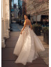 Beaded Spaghetti Straps Ivory 3D Lace Tulle Floral Wedding Dress